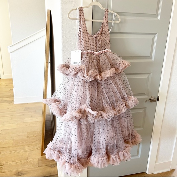 NWT Mac Duggal 20776 Tulle Ruffle Tiered Polka Dot Dress - Picture 6 of 11